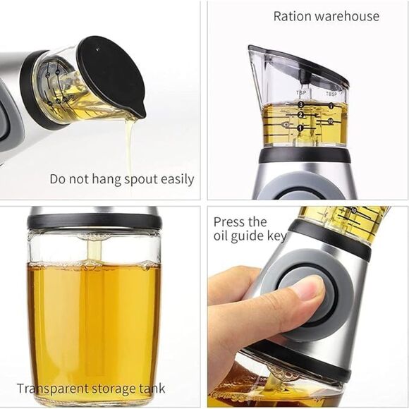 Glass Oil Dispenser Pourer for Kitchen, Clear Glass Oil Bottle with Scale 8.5 Oz - Picture 2 of 3